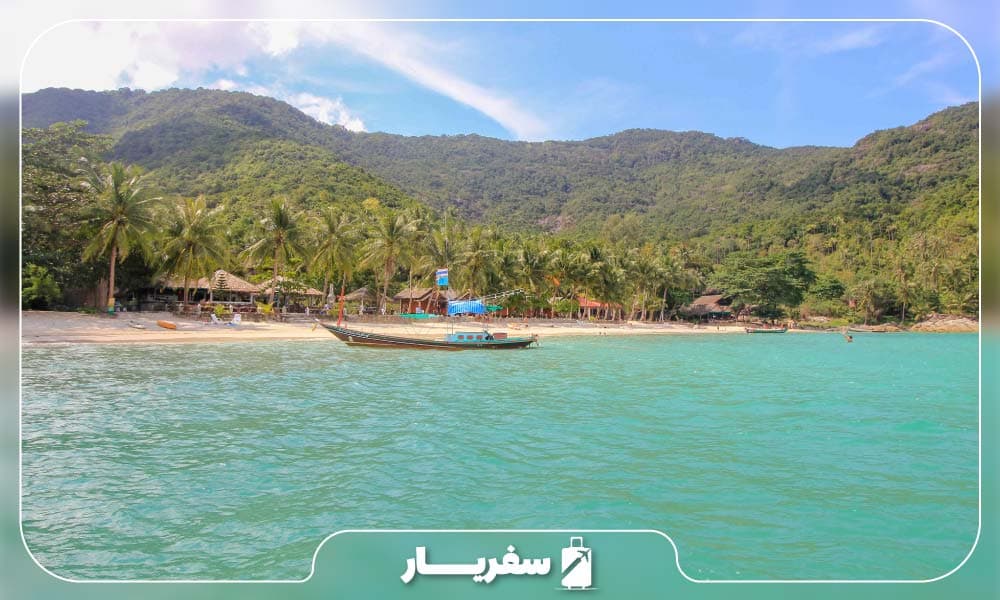 ساحل زیبای بطری با درختان سرسبز